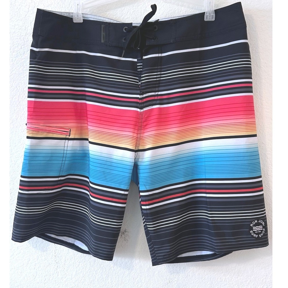 Ron Jon Surf Shop Summer Retro Mens Board Shorts‎ SZ 34 Multi Color Striped